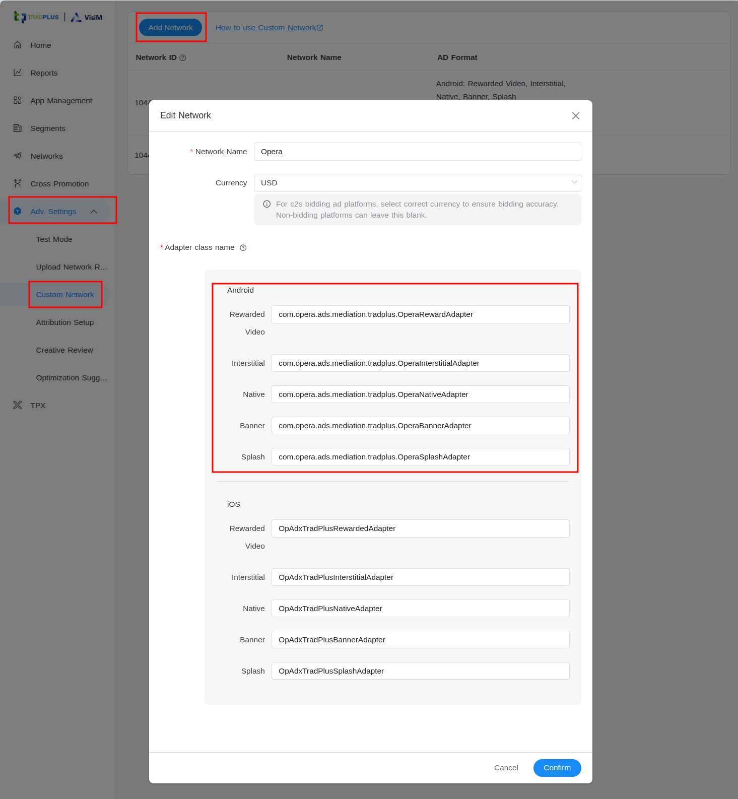 Set custom network