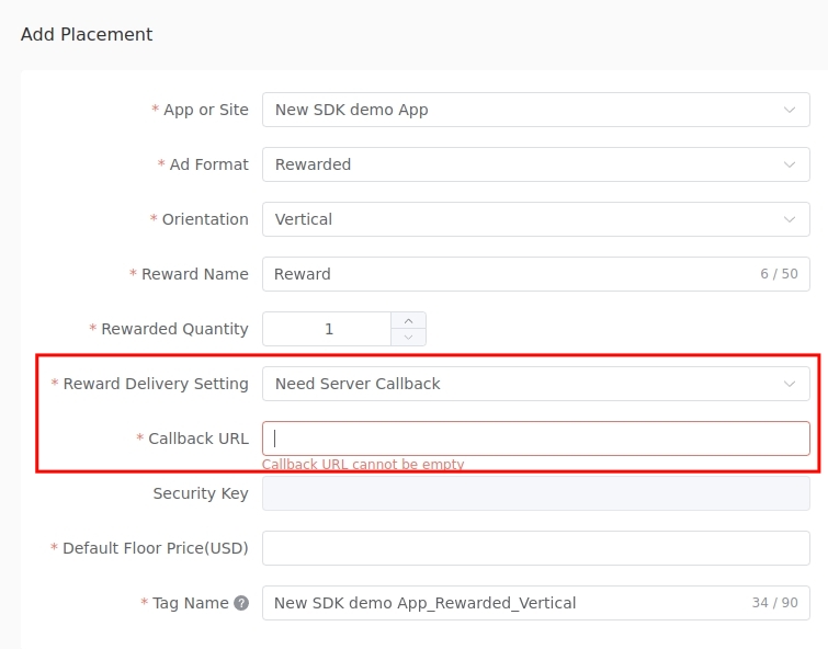 Server Callback Configuration